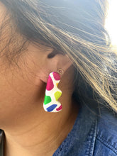 Load image into Gallery viewer, Ezrah wearing Barcelona Squiggle Stud on left ear Cane Barcelona Squiggle Stud 0.75 L x 0.125 W x 1.5 H Nickel + lead free posts Silicone backings by Pinwheel Clay
