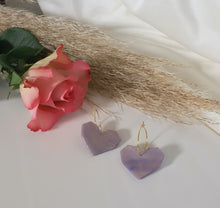 Load image into Gallery viewer, Valentine&#39;s Geo Heart (purple shimmer hoops)

